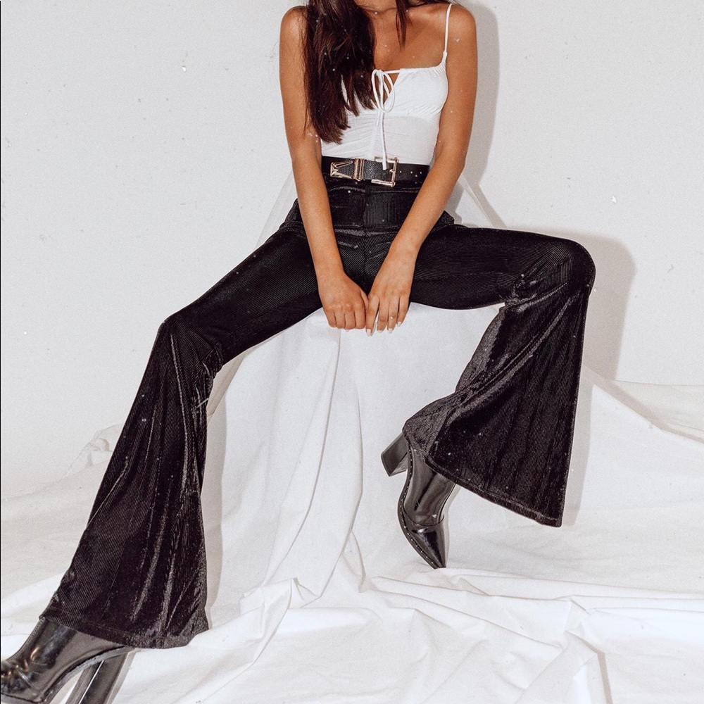 Princess Polly Sonny Flared Pants (Black).